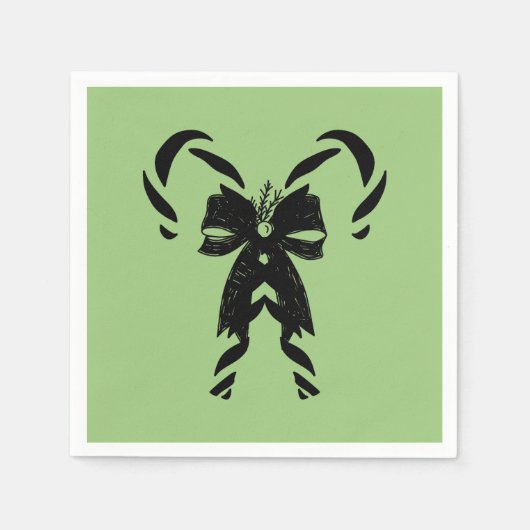 Candy Canes with Pine Needles & Bow スタンダードカクテルナプキン (正面)