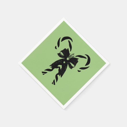 Candy Canes with Pine Needles & Bow スタンダードカクテルナプキン (角)