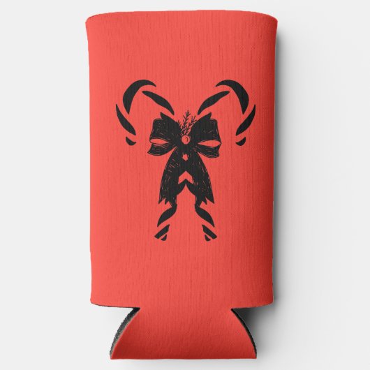 Candy Canes with Pine Needles & Bow スリム缶クーラー (正面)