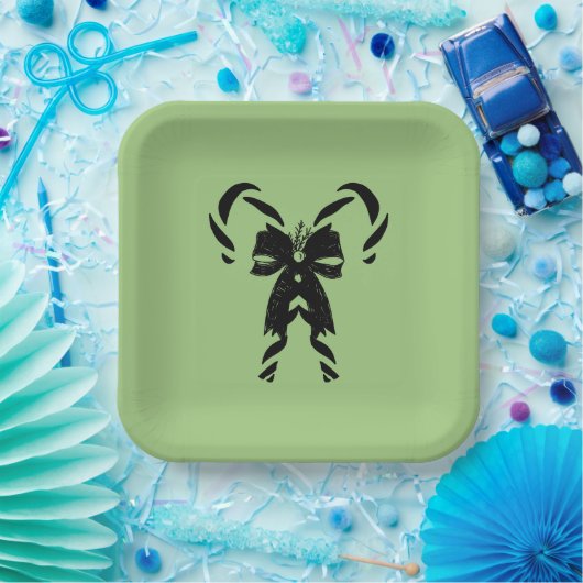 Candy Canes with Pine Needles & Bow ペーパープレート (パーティー)