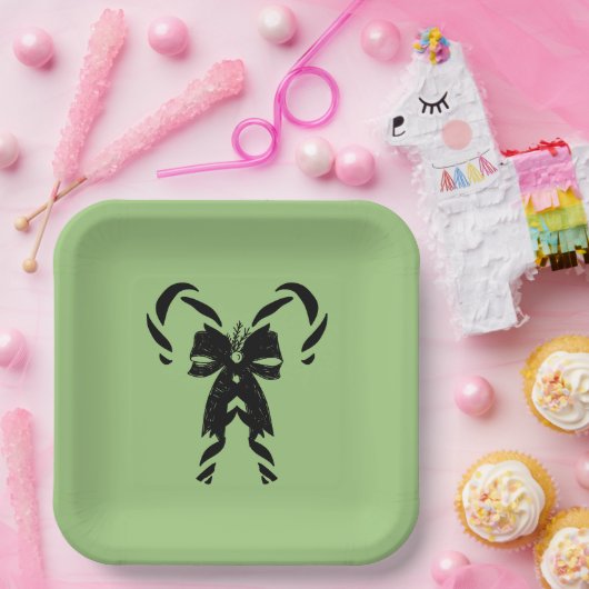 Candy Canes with Pine Needles & Bow ペーパープレート (パーティー)