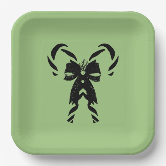 Candy Canes with Pine Needles & Bow ペーパープレート (正面)