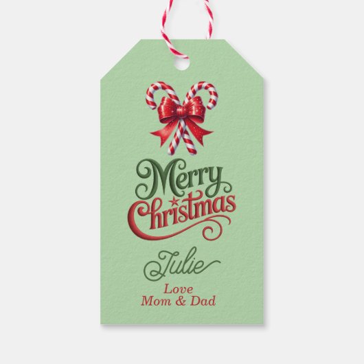 Candy Canes with Red Bow Merry Christmas ギフトタグ (裏面)