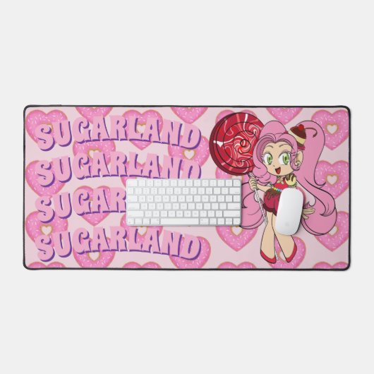 Candy Chibi with Heart-Shaped Dounts Desk Mat デスクマット (キーボード&マウス)