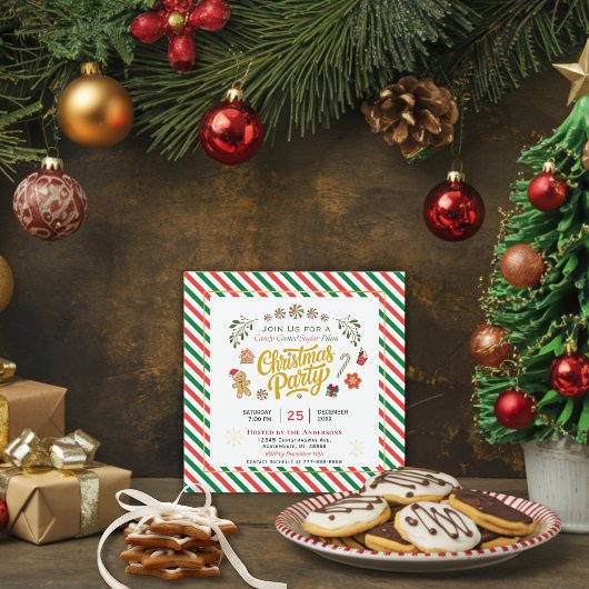 Candy Coated Sugar Plum Christmas Party Invitation 招待状