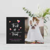Candy Cornハロウィンフォトカードのトリックまたはトリートメント カード (スタンド正面)