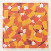 Candy Corn Halloween Watercolor Painting ガラスコースター (正面)