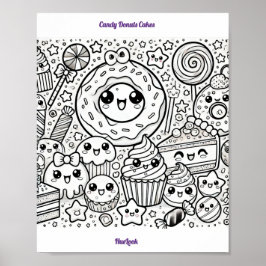 candy donuts cakes coloring page ポスター