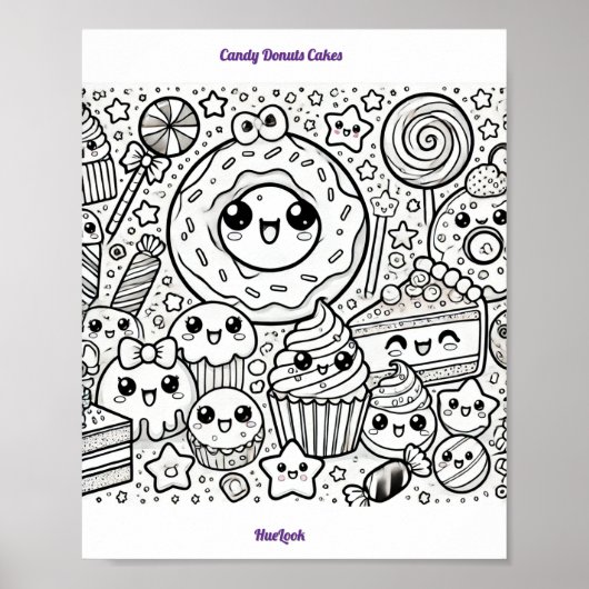 candy donuts cakes coloring page ポスター (正面)