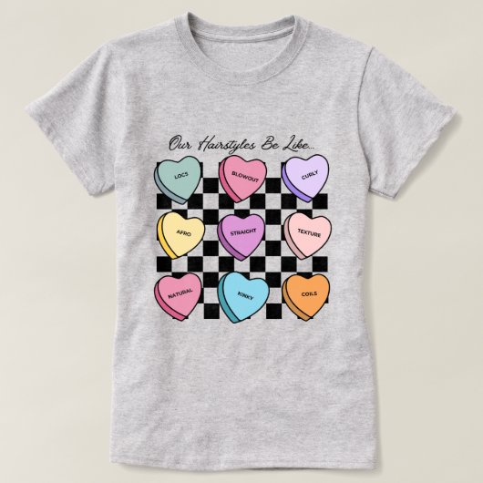 Candy Heart Valentine's Day Black Hair T-Shirt Tシャツ (デザイン正面)