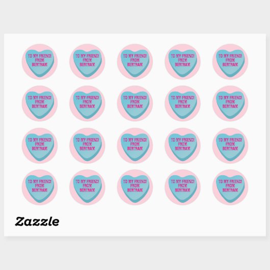 Candy Heart Valentine's Day Exchange Sticker Blue ラウンドシール (シート)