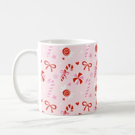 Candy Hearts Pink Holiday Mug コーヒーマグカップ (左)