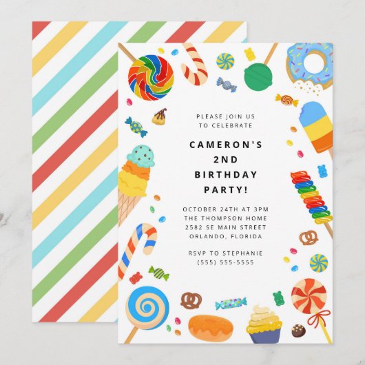 Candy Land Girl Birthday Invitation 招待状 (正面/裏面)