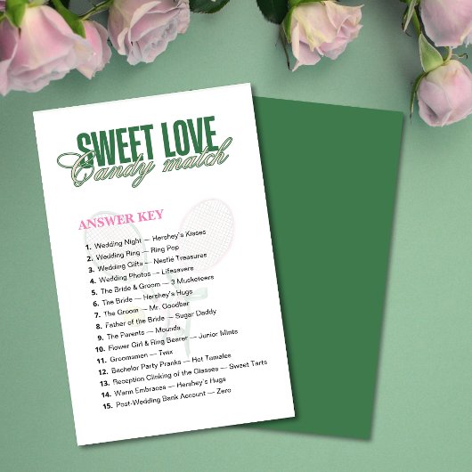  Candy Match Tennis Bridal Shower Game Answer Key