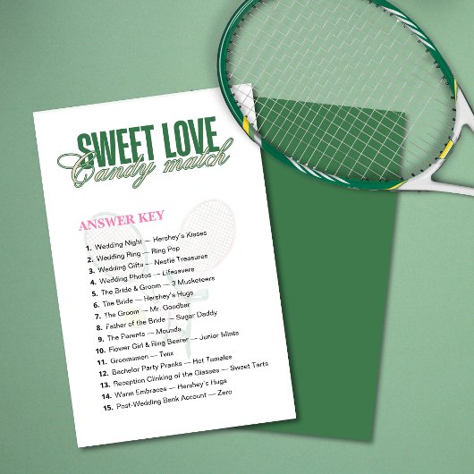 Candy Match Tennis Bridal Shower Game Answer Key