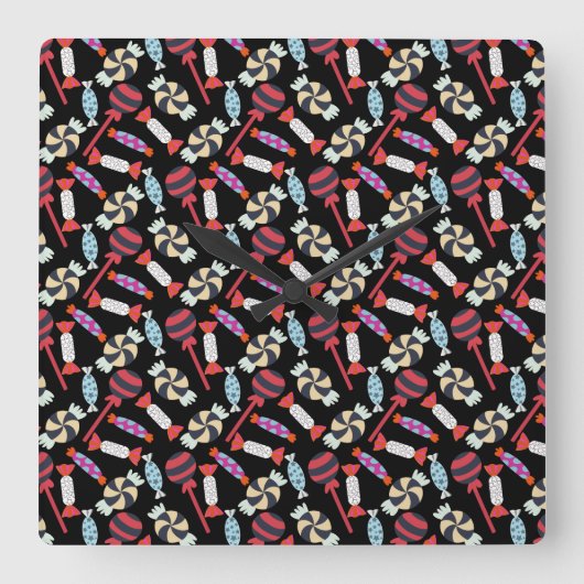 Candy pattern | Lollies pattern | lollipop 14 スクエア壁時計 (正面)