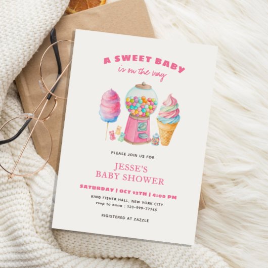 Candy Pink A Sweet Baby Shower is on the way 招待状