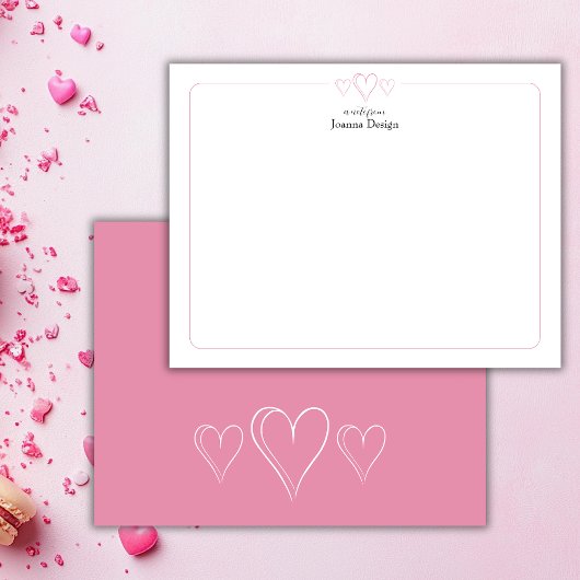 Candy Pink Border Three Heart Stationery Note Card ノートカード