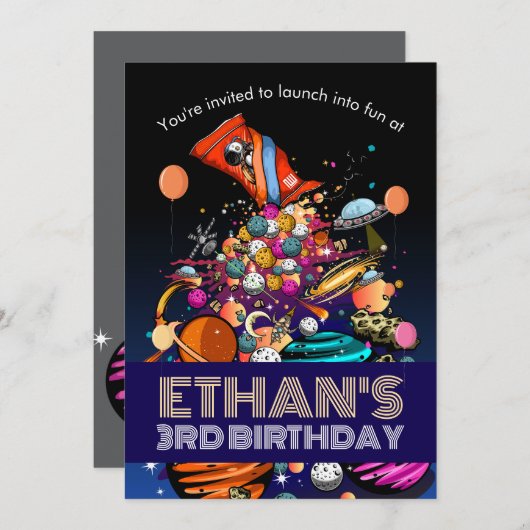 Candy Planets in宇宙誕生日パーティー 招待状 (正面/裏面)