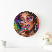 Candy Queen Fashion Pop Art Neon Candy ラージ壁時計 (ホーム)