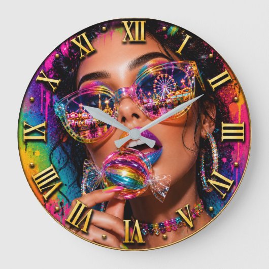 Candy Queen Fashion Pop Art Neon Candy ラージ壁時計 (正面)