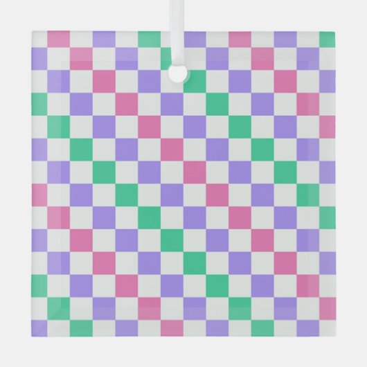 Candy shop diagonal checkerboard pattern ガラスオーナメント (正面)