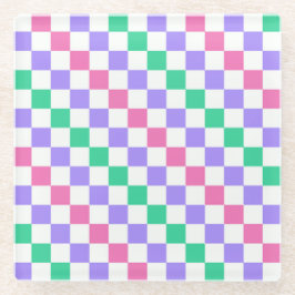 Candy shop diagonal checkerboard pattern ガラスコースター