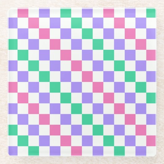 Candy shop diagonal checkerboard pattern ガラスコースター (正面)