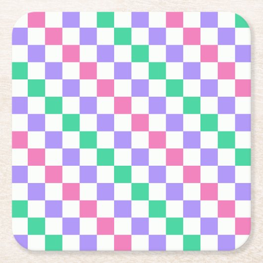 Candy shop diagonal checkerboard pattern スクエアペーパーコースター (正面)