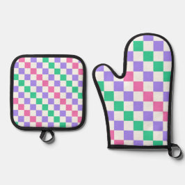 Candy shop diagonal checkerboard pattern 鍋つかみ&鍋敷きセット