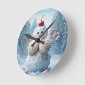 Candy Snowman Wall Clock - Fun Winter Wonderland D ラウンド壁時計 (傾斜)