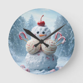 Candy Snowman Wall Clock - Fun Winter Wonderland D ラウンド壁時計