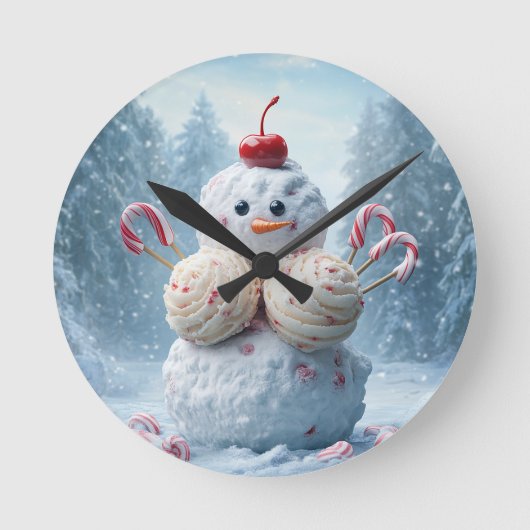Candy Snowman Wall Clock - Fun Winter Wonderland D ラウンド壁時計 (正面)