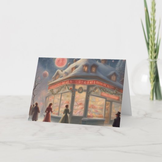 Candy store on a Winter evening Christmas カード (正面)