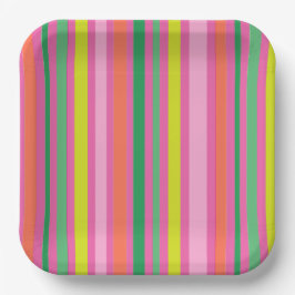 Candy Stripe Pink Colorful Rainbow Baby Shower ペーパープレート
