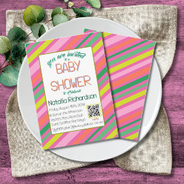 Candy Stripe Pink Colorful Rainbow Baby Shower 招待状