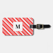 Candy Stripe Red and White Monogrammed Christmas ラゲッジタグ (正面横)