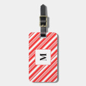 Candy Stripe Red and White Monogrammed Christmas ラゲッジタグ (正面縦)