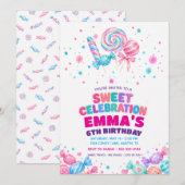 Candy Sweet Celebration Watercolor Birthday 招待状 (正面/裏面)