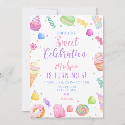 Candy theme Birthday Invitation template, Candylan 招待状 (正面)