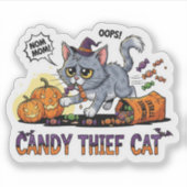 Candy Thief Cat – 面白いハロウィンビニールステッカー シール (正面)