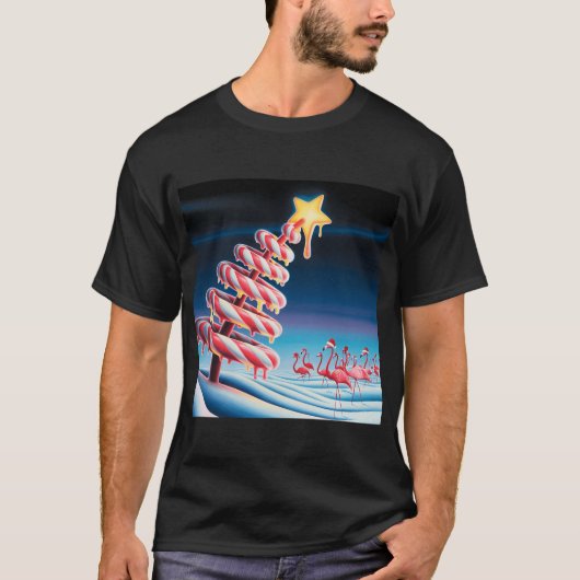 Candycane Christmas Tree with Flamingoes Tシャツ (正面)