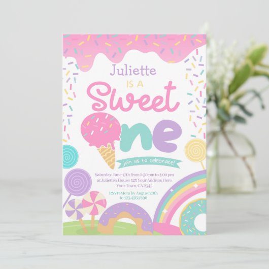 Candyland and Ice Cream 1st Birthday 招待状 (スタンド正面)