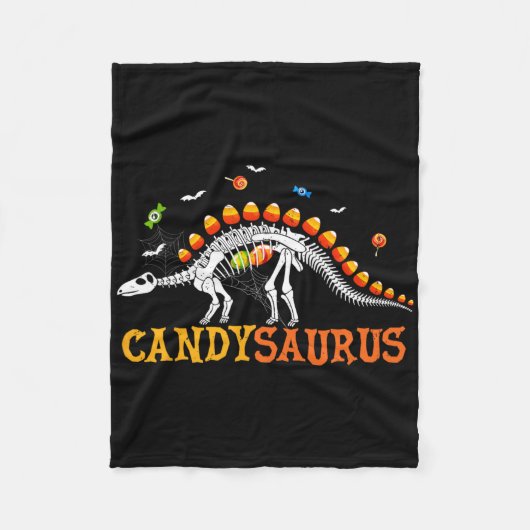 Candysaurus Candy Corn Dinosaur Skeleton Happy Hal フリースブランケット (正面)