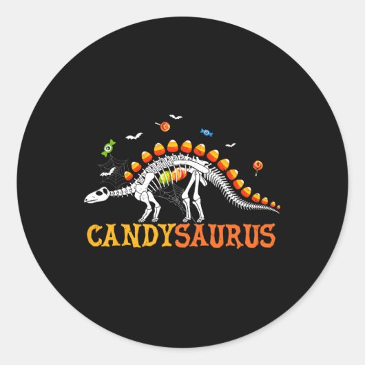 Candysaurus Candy Corn Dinosaur Skeleton Happy Hal ラウンドシール (正面)