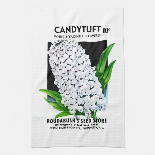 Candytuftシードパケットラベル キッチンタオル (縦)