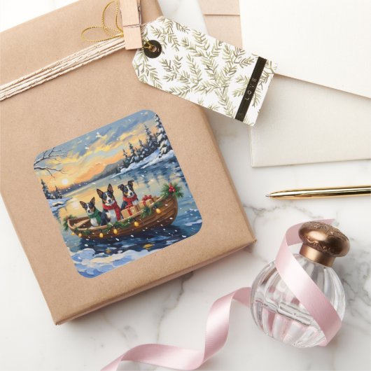 Cane Corso Christmas Boat Holiday スクエアシール (ギフト)