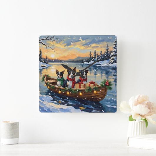 Cane Corso Christmas Boat Holiday スクエア壁時計 (ホーム)