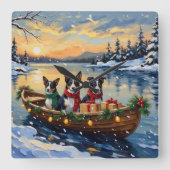 Cane Corso Christmas Boat Holiday スクエア壁時計 (正面)