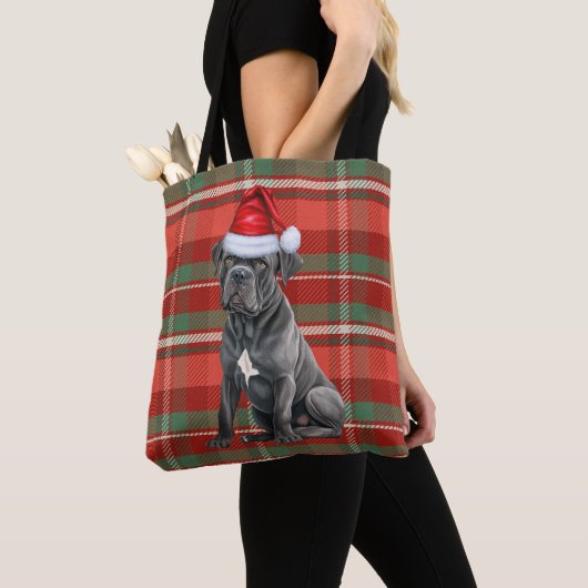 Cane Corso Christmas Dog Red Seasonal Plaid トートバッグ (クローズアップ)